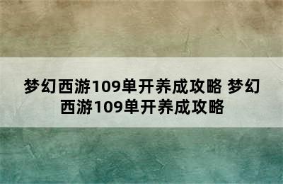 梦幻西游109单开养成攻略 梦幻西游109单开养成攻略